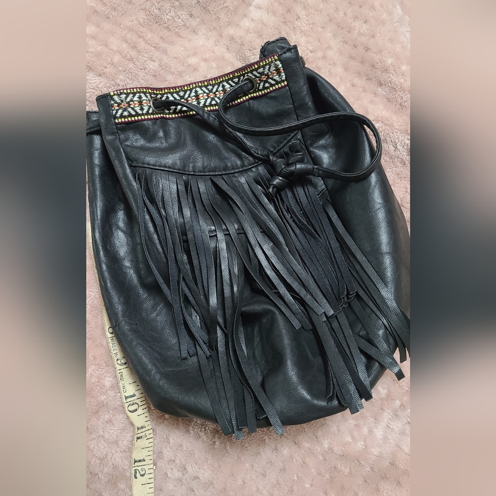 Black Fringe Vintage Leather Satchel